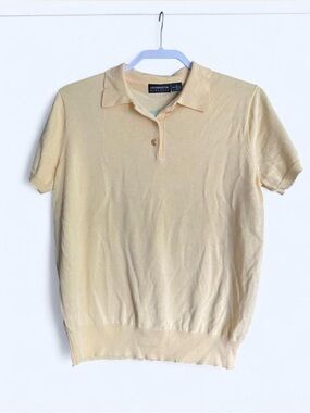 Vintage Liz Claiborne Classics Cotton Knit Polo Sweater Pastel Yellow L